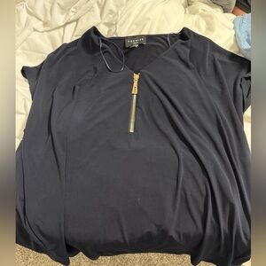 Premise Navy Blue Zippered Top with Gold Zipper Accent